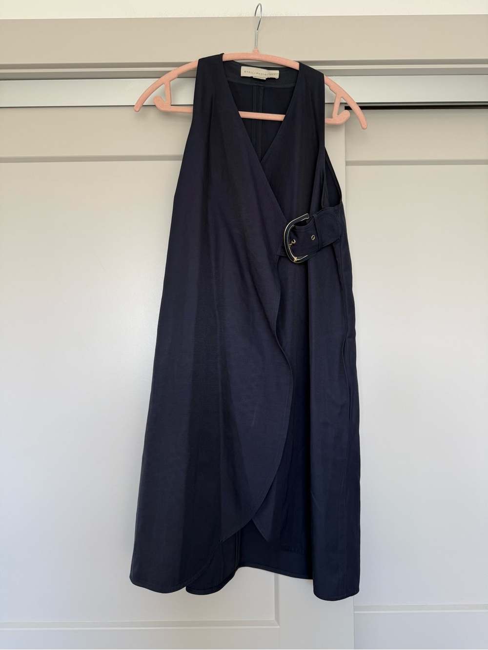 Stella McCartney Sleeveless Navy Wrap Dress with Side Buckle Linen Blend 44